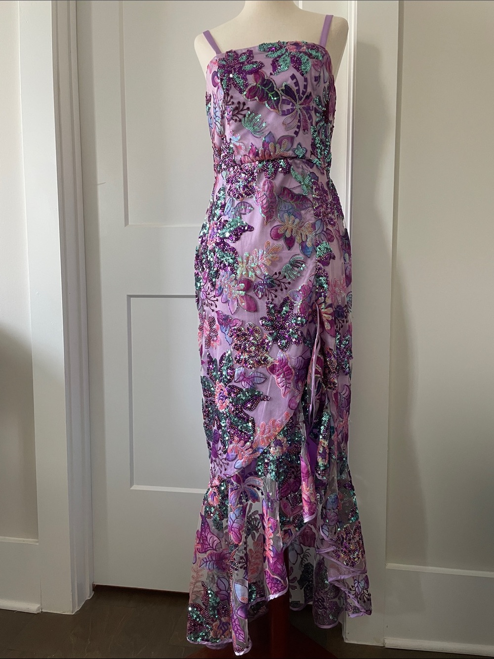 Boston Proper Lavender Sequin Floral Maxi Dress
